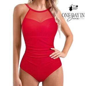 Suuksess High Neck Mesh One Piece Swimsuit Size M